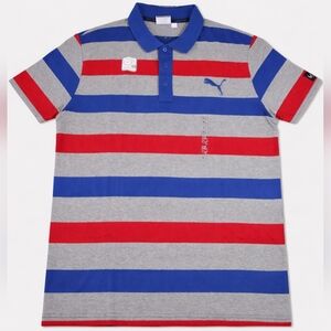Puma Men's Striped Polo Shirt - Red, Blue, and Gray
